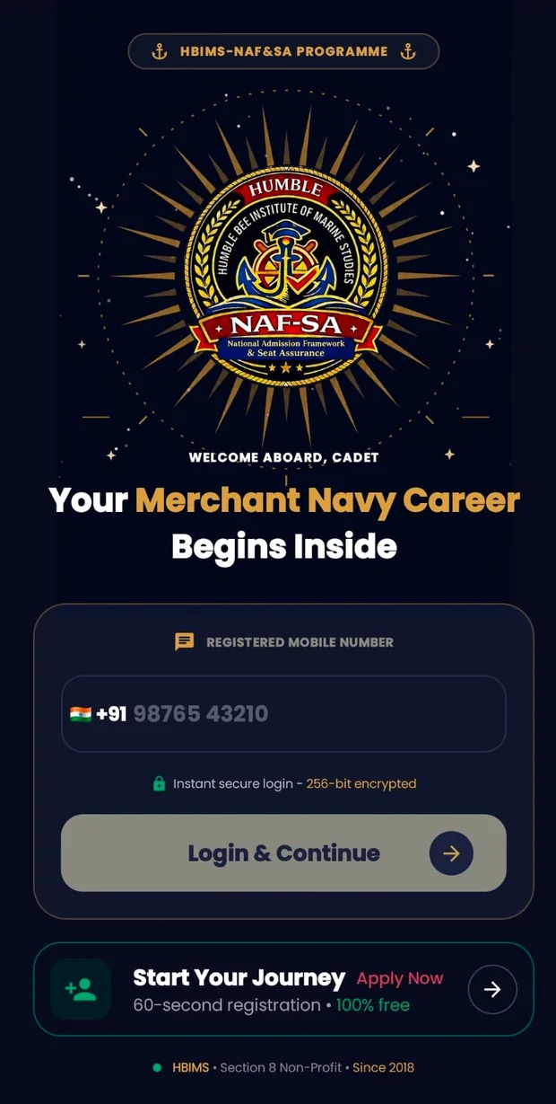 HBIMS app secure login screen using registered mobile number